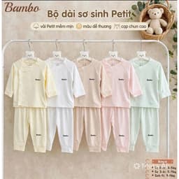 (Combo )Bộ Quần Áo Dài Tay Sơ Sinh Cạp Cao bambo  NT Vải Petit Thun Lạnh Pastel Mềm Mát Cho Bé 3-9kg 3