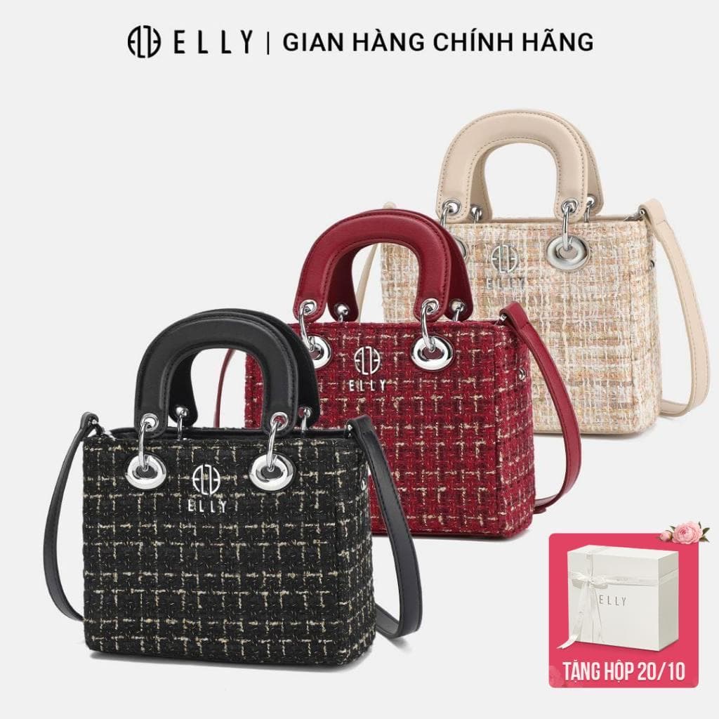 [Tặng hộp 20.10] Túi xách nữ thời trang ELLY EL299 đeo chéo đeo vai xách tay dạ tweed da tổng hợp cao cấp chính hãng