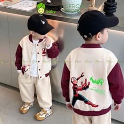 [10-29kg] Áo Khoác Bomber Bé Trai KIMCHIBABY Cao Cấp Form Varsity Vải Nỉ Lông Cáo Dày Mịn Ấm Họa Tiết Siêu Anh Hùng 2