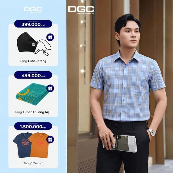 Sơ mi ngắn tay DGC dáng suông Smart Casual vạt bằng, Vải sợi tre mềm mại thoáng mát - SASNBF133M