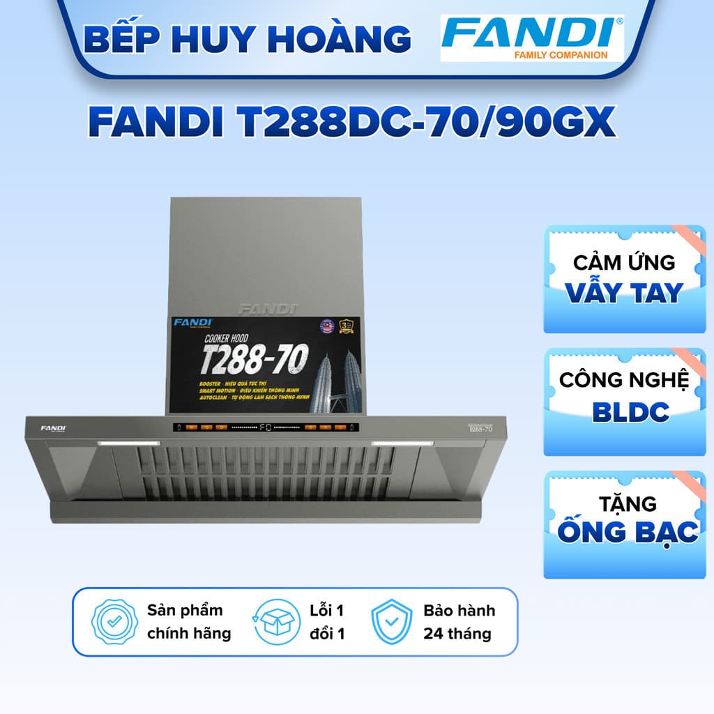 Máy hút mùi FANDI T288DC-70/90 | Nhập khẩu Malaysia | Động cơ Smart BLDC | Bảo hành 3 năm