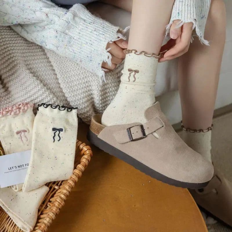 Set 10 Đôi Tất Cao Cổ Nữ Màu Muối Tiêu Họa Tiết Nơ Phong Cách Hàn Quốc Siêu Hot Cho Phái Đẹp(B4)