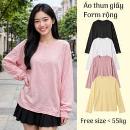 Áo thun cổ tròn dài tay thun giấy xước mỏng nữ mát mẻ hot trend form   OTG17 8 43 65 1