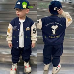 [10-29kg] Áo Khoác Varsity Cao Cấp Bé Trai KIMCHIBABY Nỉ Lông Cáo Dày Mịn Ấm Dáng Bomber, Áo Khoác Cho Bé Mặc Thu Đông 7