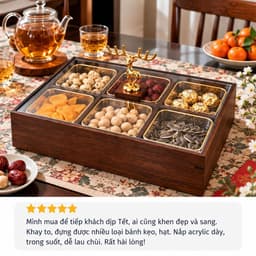 Khay đựng mứt tết kèm hũ nhựa, khay đựng bánh kẹo chia ngăn, thiết kế sang trọng, nắp kín chống bụi, chống bẩn 9