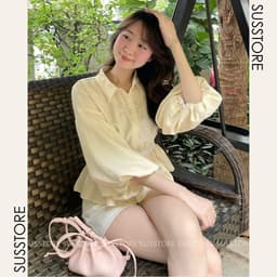 Áo Sơ Mi Bo Eo Lưng Chun Tay Bồng Cúc Dọc Đũi Hàn A323226 Thời Trang Nữ 5