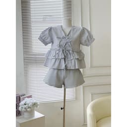 Áo Kiểu Babydoll 2 Tầng Phối Nơ Cột Tay Bồng Kẻ Sọc 7