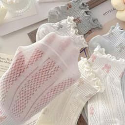 Set 5 Tất Nơ Cổ Ngắn Cotton Dệt Kim Dễ Thương Tất Vớ Nữ 5