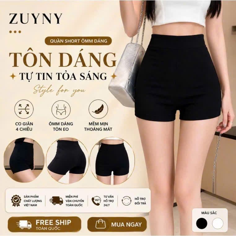 Quần đùi nữ - Quần Legging đùi nữ lưng chun cạp cao, Quần tập thể dục ôm gọn cơ thể, Quần short sooc cotton co giãn BiBi