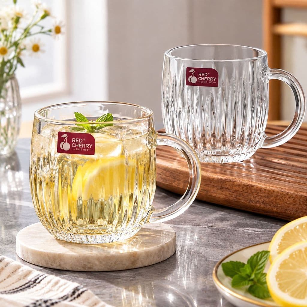 Bộ 6 Ly Thủy Tinh Có Quai Prim Glassware PG-332 355ml Tiện Lợi Cho Gia Đình Và Quán Cà Phê