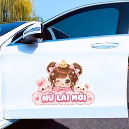 [Hỏa Tốc] Tem Decal Dán Xe Hơi "Nữ Lái Mới" Dễ Thương Chống Thấm Nước - Tem Dán Cảnh Báo Ô Tô Ngộ Nghĩnh, Đáng Yêu 7