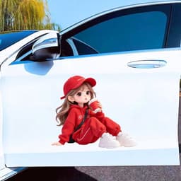 Decal Dán Xe Hơi Bé Gái Uống Cà Phê Đỏ Chống Thấm Nước, Phụ Kiện Xe Hơi Thời Trang 1