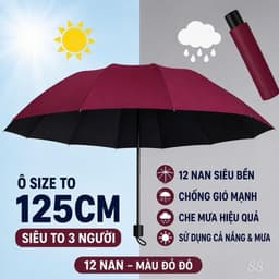 Ô Dù Cầm Tay Khổ Lớn 125cm 12 Nan Siêu Bền, Ô Gấp Gọn Chống Nắng Chống Mưa Chống Gió, Dù Che Mưa 3 Người Có Túi Đựng_TH 6