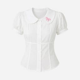 Áo sơ mi cổ bèo dáng ôm tôn dáng cổ in nơ hồng xinh xắn SS036INNO 4