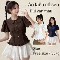 Áo kiểu sơ mi cổ sen tay bồng cúc dọc phối bèo có dây chiết eo tôn dáng AD38 1
