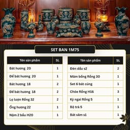 (FULL SET) Bộ đồ thờ men vàng Rồng Việt, gốm sứ Rồng phượng cho bàn thờ đa kích thước. 2