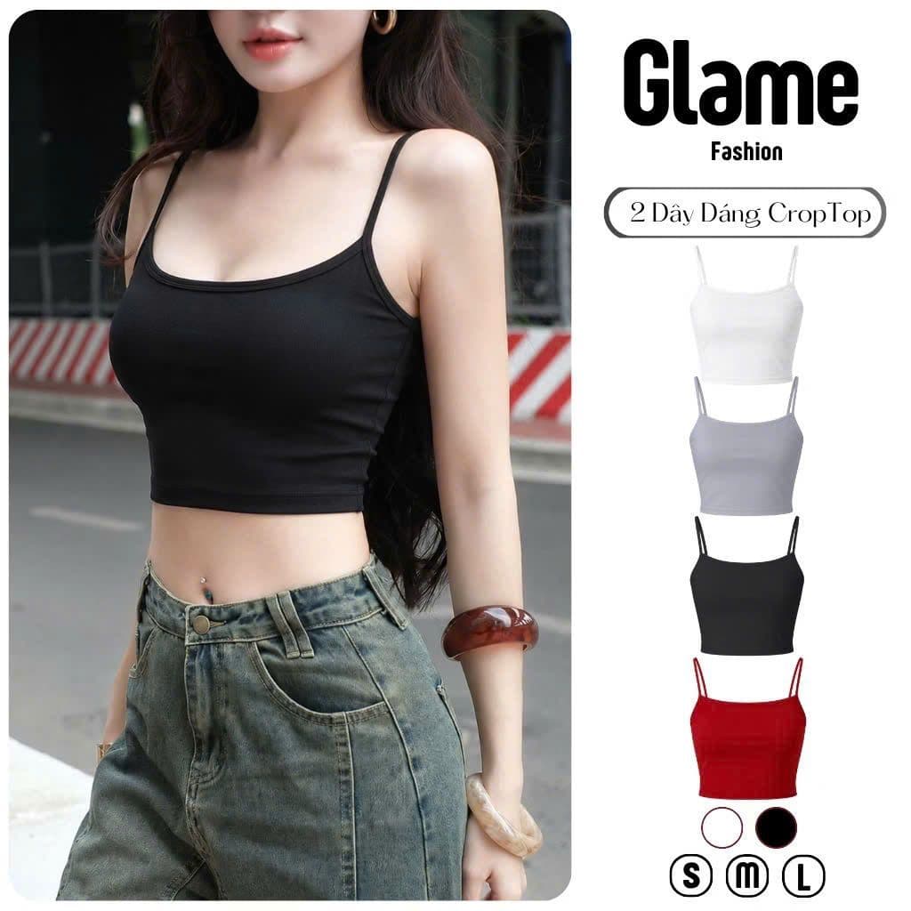 [ Kèm Đệm Mút ] Áo Croptop Dây Mảnh Hai Dây Nữ Ôm Nhẹ Tôn Dáng, Vải Cotton Co Giãn Tốt Mặc Thoải Mái Glame CR19