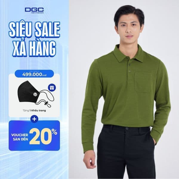 Áo polo dài tay DGC Áo có túi ngực trái, cửa tay bo phong cách trẻ trung - WAPBC06M