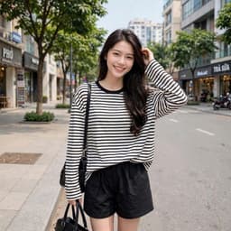 Áo thun cổ tròn thun giấy xước mỏng form rộng dài tay thu đông màu kẻ sọc hot trend  AS 8 43 65 4