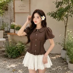 Áo sơ mi kiểu cổ bèo xinh xắn xếp ly eo có dây buộc dáng ôm xinh AD38  5