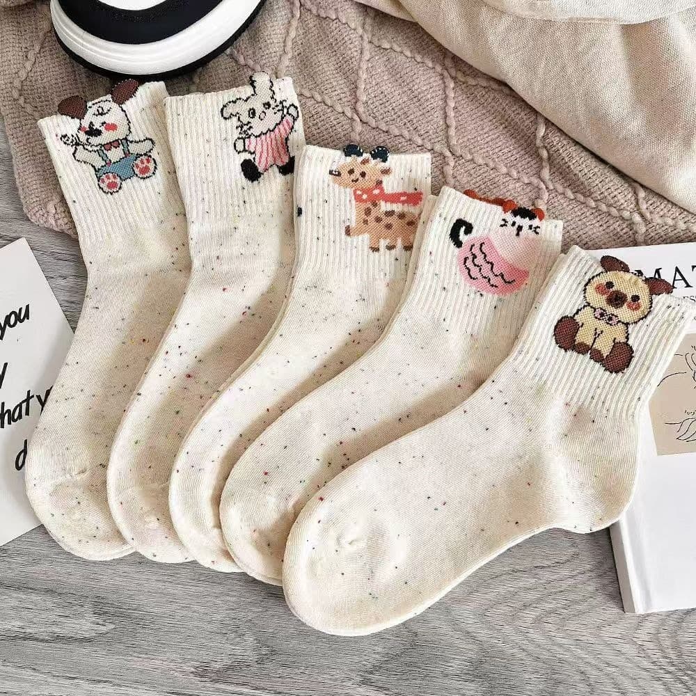 Combo 5 Đôi/10 Đôi Tất Nữ Cổ Trung Họa Tiết Thú Cưng Dễ Thương