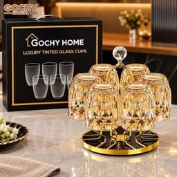 Bộ 6 Ly Thủy Tinh GOCHY HOME 300ml Vân Ong Dập Nổi 3D, Cốc Uống Nước Soda-Lime Không Chì, Dày Dặn Sang Trọng- Mix Vàng 1