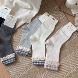 🧦 SET 3 ĐÔI TẤT VỚ NỮ CỔ CAO PHỐI REN CARO VINTAGE 2