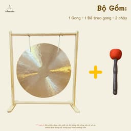 [Amrita] [Hàng Sẵn] Golden Wind Gong 60cm kèm đế gỗ và chày bông - CXNP534 4