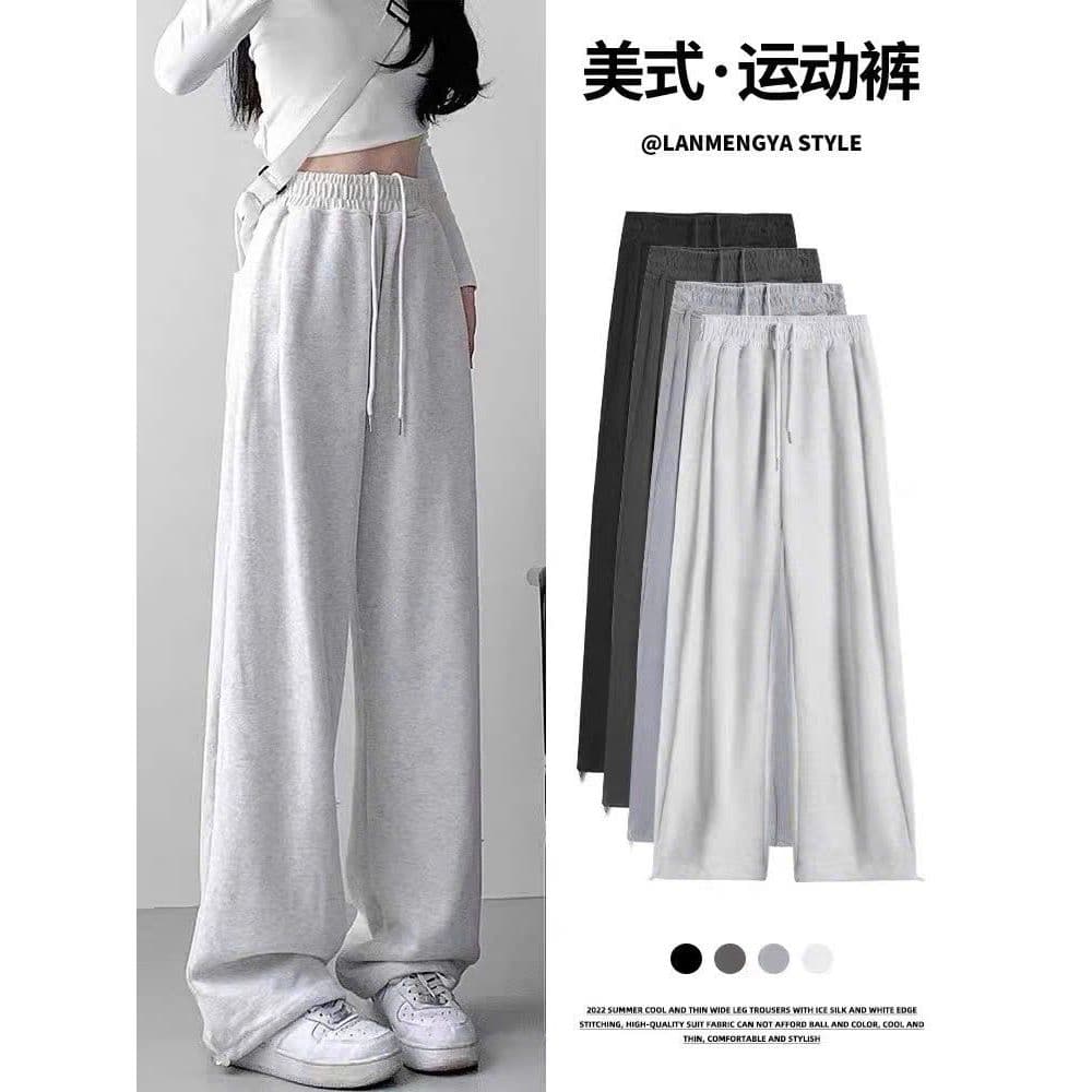 Quần dài nỉ 2za  ống rộng nữ cạp chun lưng cao, , có phiên bản nấm dài 88-90cm, quần thu đông