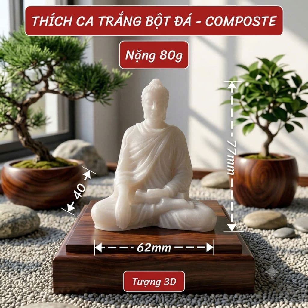 Tượng Phật Thích ca 8cm Trang Trí Tiểu Cảnh, Bàn Làm Việc  Bằng Đá Composite Chất Lượng Cao