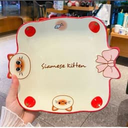 Set Bát Đĩa 5 Món Họa Tiết Mèo Đỏ May Mắn Chất Liệu Gốm Sứ Cao Cấp 3