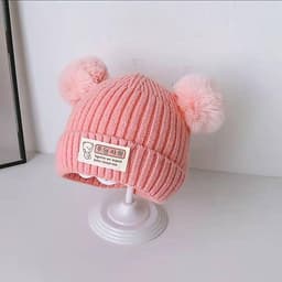 HOBBYIN Mũ Dệt Kim Màu Trơn Đính Quả Bông Mềm Chất Lượng Cao Thời Trang Mùa Đông Cho Bé 0-3 Tuổi 4