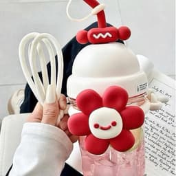 Bình Nước Hoa Cười 700ml Hoa Nổi 3D Dây Đeo Tiện Dụng Màu Pastel Đỏ & Xanh Phù Hợp Học Sinh Văn Phòng SHOP VOICON BIN66 8