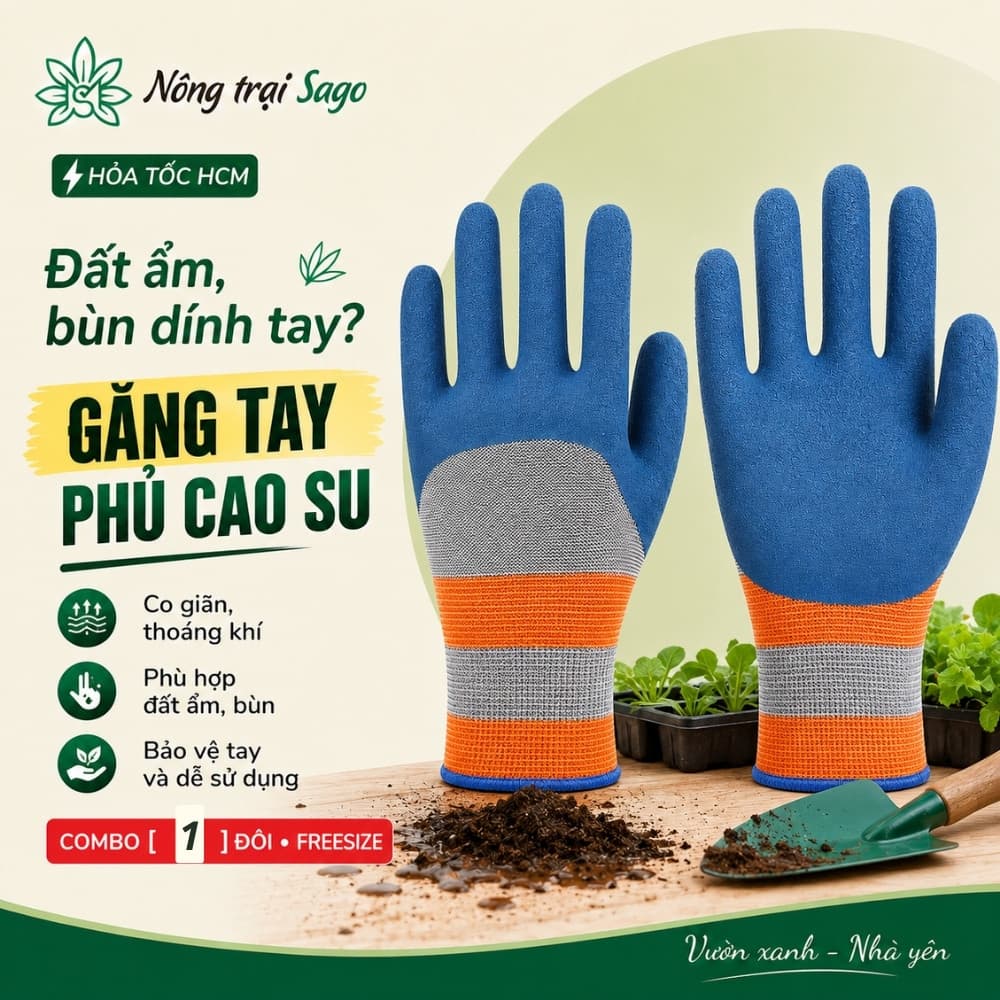 Găng Tay Phủ PU Màu Xanh Cam (1 Đôi Freesize) Co Giãn Chống Bám Đất, Làm Vườn Không Bí Tay | Nông Trại Sago