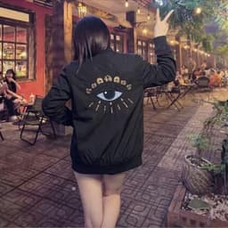 Áo Khoác Bomber Thêu mắt chất gió 2 lớp thời trang Nam nữ hothit 2