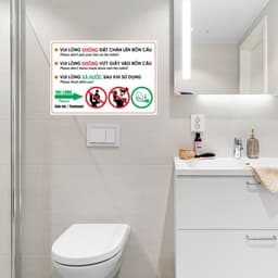 Decal Nội Quy Vệ Sinh, Nhắc Nhở Không Bỏ Giấy Vào Bồn Cầu, Không Đặt Chân Lên Bồn Cầu, Dán Tường, Kính 2