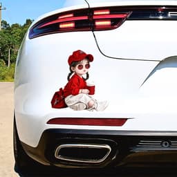 HỎA TỐC Decal Dán Xe Hơi Hình Bé Gái Đội Mũ Đỏ Cá Tính Chống Thấm Nước - Tem Dán Trang Trí Độc Đáo, Nổi Bật 2