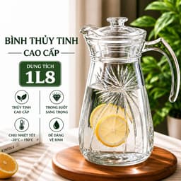 [ HANA] Bộ Bình Cốc Thuỷ Tinh Chịu Nhiệt Họa Tiết Hoa Kim Cương Kèm 6 Cốc Nước Màu Trắng Dung Tích 1800ml 5