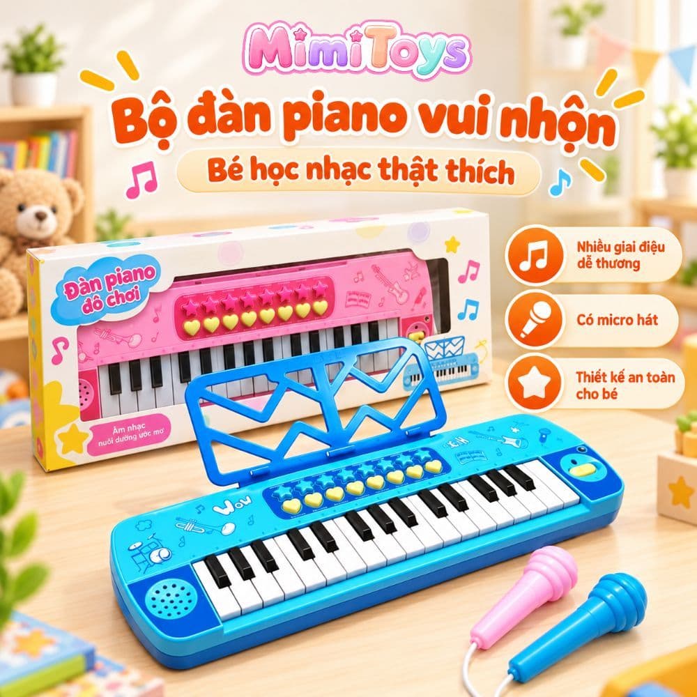 Đàn Piano Mini 32 Phím Đa Chức Năng Cho Bé MimiToys - Kèm Micro, Có Nhạc Và Hỗ Trợ Học Âm Nhạc Sớm