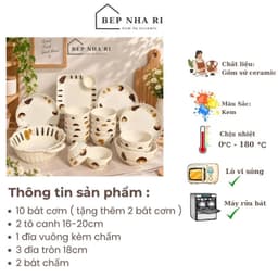 Bộ Bát Đĩa Gốm Sứ Họa Tiết Nấm Nâu CƠ BẢN Phong Cách Hàn Quốc - Bộ Đồ Ăn Cơm Gia Đình Decor Bàn Ăn Đẹp 3