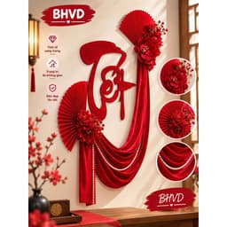 Set decor Vải Nhung, chữ Tết xốp nhung, trang trí nhà cửa, cửa hàng quán ăn lễ Tết( BHVD 4) 3