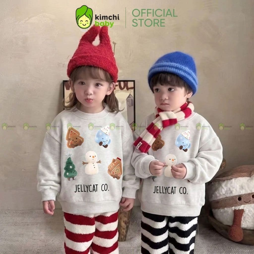 [10-29KG] Áo Nỉ Giáng Sinh Cho Bé Kimchibaby Vải Nỉ 2 Da Cao Cấp Dày Mịn Ấm, Áo Sweater Thu Đông Họa Tiết Noel AN602