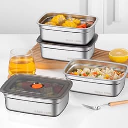 Combo 5 Hộp Đựng Thực Phẩm 1500ml inox có nắp đậy hút chân không, Khay Đựng để tủ lạnh ngăn mùi 19cm x 8,5cm x 13,8cm 2