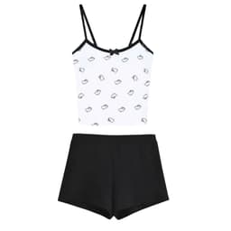 Sét bộ ngủ 2 dây tôn dáng gồm: Quần ĐÙI legging tăm + mix áo 2 Dây Đệm mút in FULL MÈO 2
