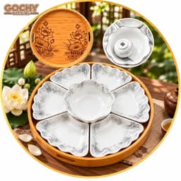 Bộ bát đĩa hoa mai vàng sứ cao cấp Set đĩa hoa mặt trời 45cm gốm sứ chịu nhiệt Bộ đĩa thờ cúng 1