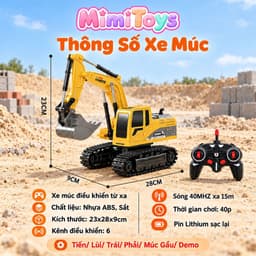 Xe Công Trình Điều Khiển Từ Xa MimiToys - Xe Cuốc, Máy Xúc, Xe Ben, Xe Ủi, Xúc Lật 6/9/11/13 Kênh, Pin Sạc, Gàu Sắt 5
