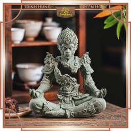 Tượng Ngộ Không đấu chiến thiền tâm đá sa thạch ST0375 - Tượng tôn ngộ không phá giáp ngồi thiền 7