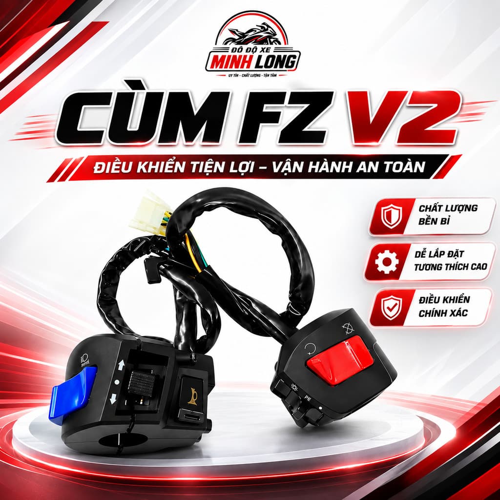 Cùm fz v2 loại 1 cho xe máy xe điện, cụm công tắc FZ gắn ghi đông đa chức năng