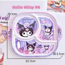 Khay ăn chia ngăn cho bé, Đĩa ăn hoạt hình cho trẻ em hello kitty -cinnamoroll - kuromi - doremon đáng yêu an toàn 4