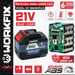 Pin 15cell WORKFIX WF-BK6000PLUS, Dung Lượng 6.0ah Xả 10C, Chân pin phổ thông - Vỏ ABS chống va đập, chống cháy 1